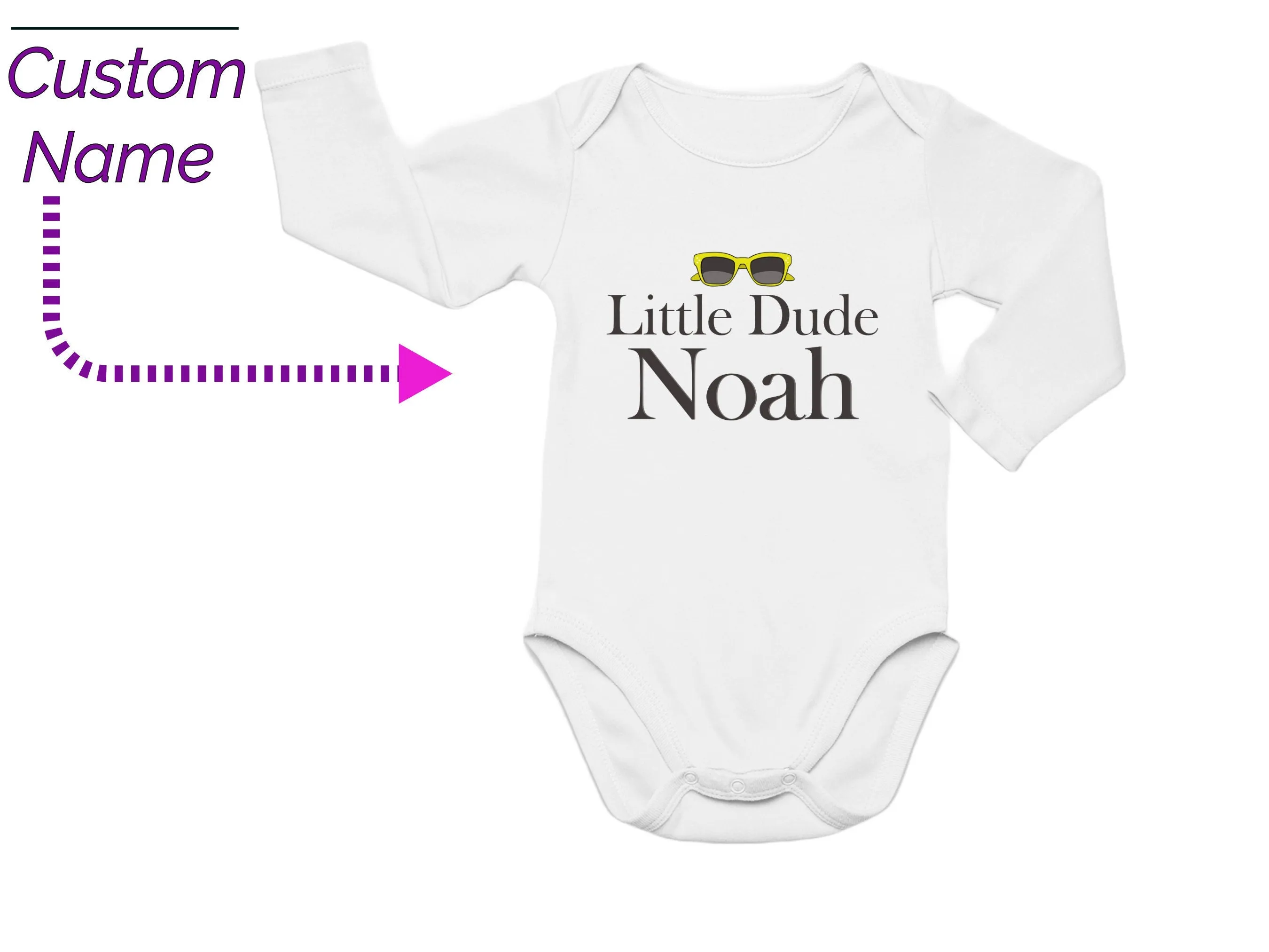 Custom Name Birthday Baby Boy Bodysuit Gift with Little Dude Design
