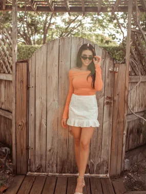 Cynthia Ribbed Off The Shoulder Top (Orange)