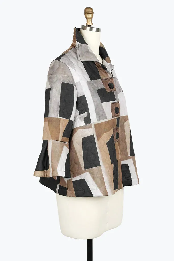 DAMEE ABSTRACT ART QUILTED JKT - 4940 - BRN
