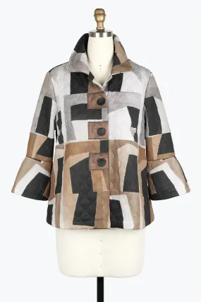 DAMEE ABSTRACT ART QUILTED JKT - 4940 - BRN