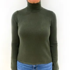 Deep Khaki Green Cashmere Turtle Neck Jumper Medium