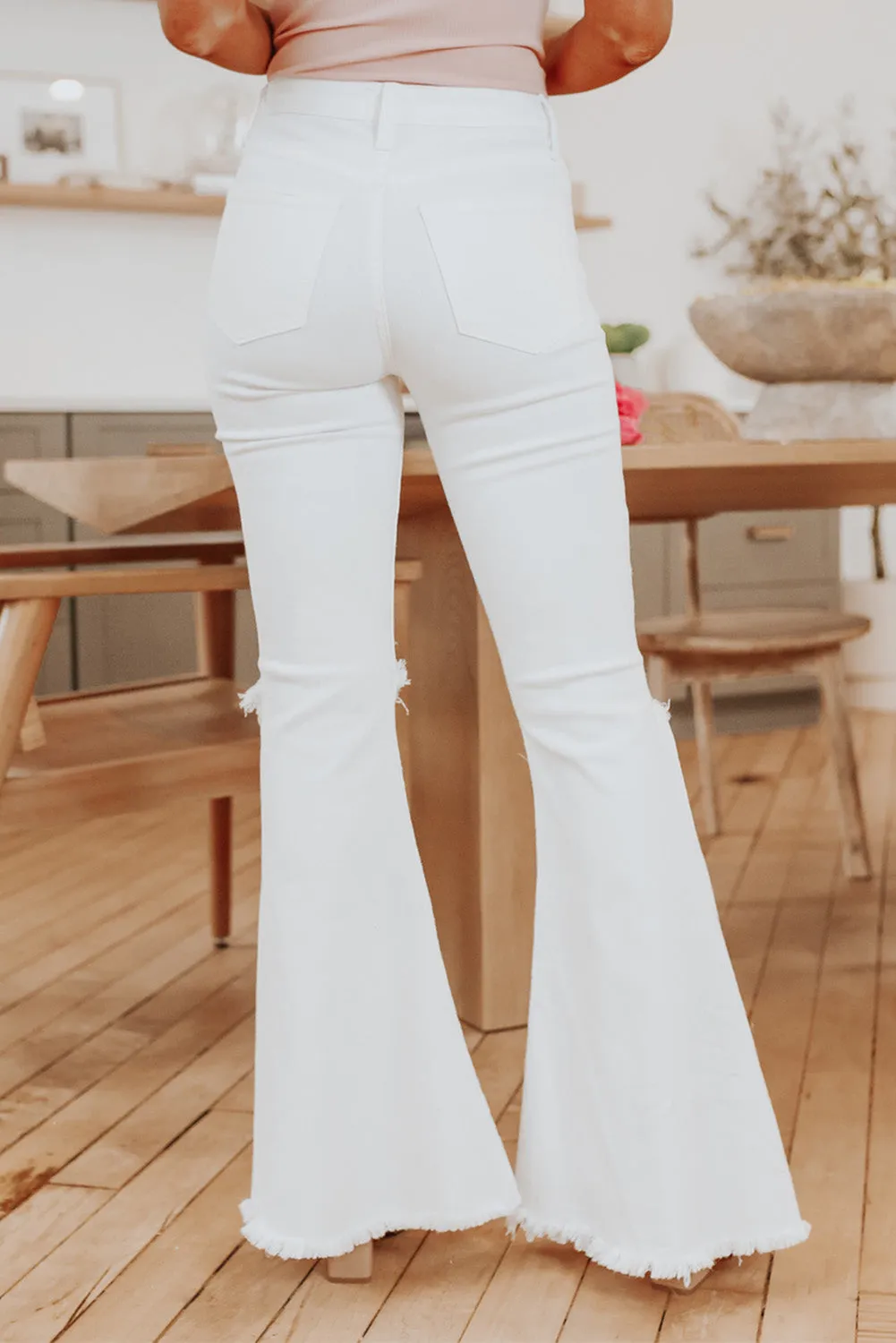 Distressed Hollow-out Knee Frayed Flare Jeans