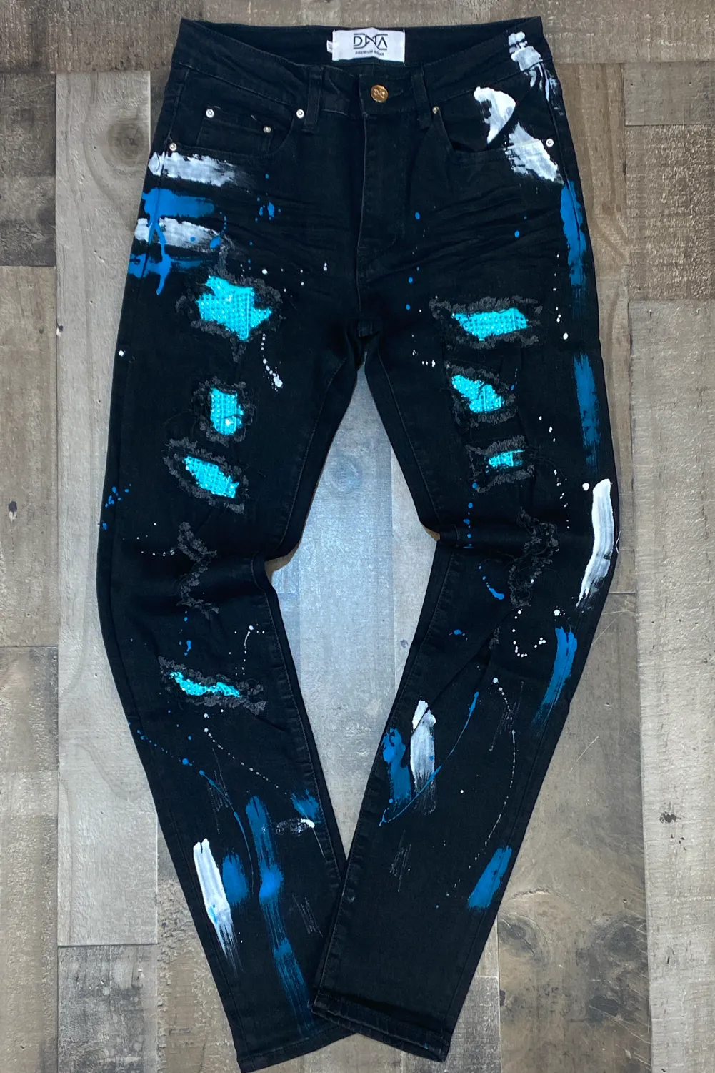 Dna Premium Wear- studded color patch w/paint jeans (blue/white)