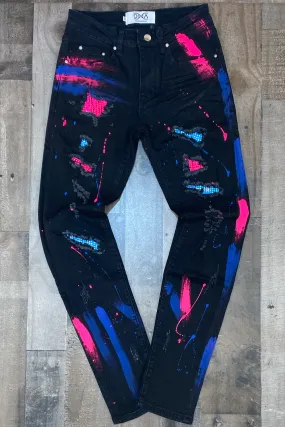 Dna Premium Wear- studded color patch w/paint jeans (pink/blue)