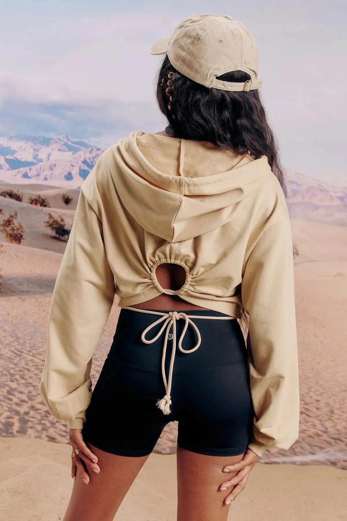 Drawstring Tie Back Crop Hoodie
