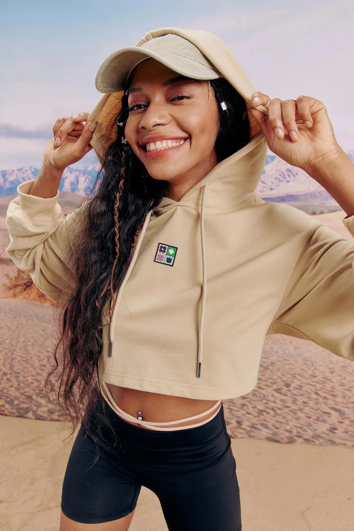 Drawstring Tie Back Crop Hoodie
