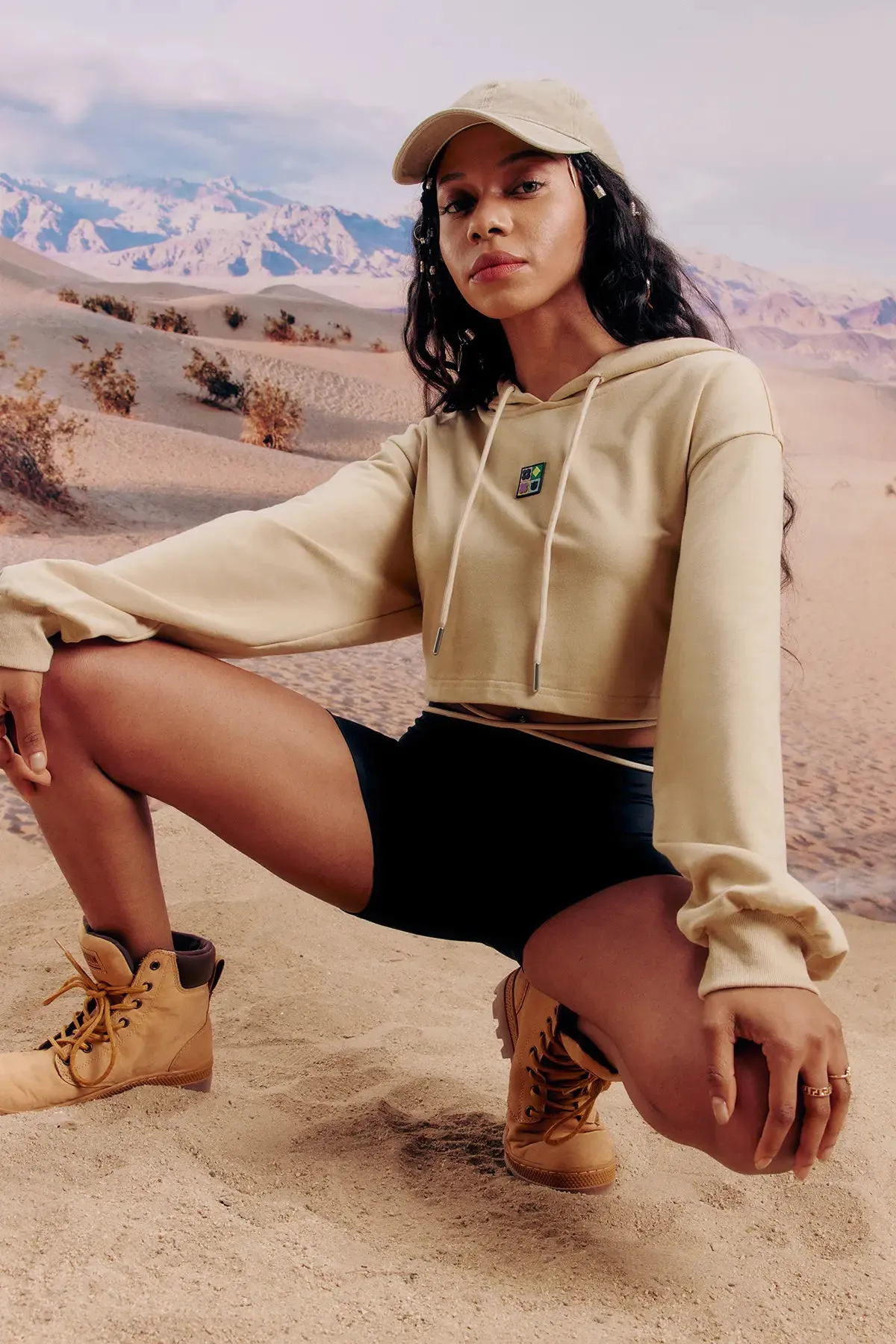 Drawstring Tie Back Crop Hoodie