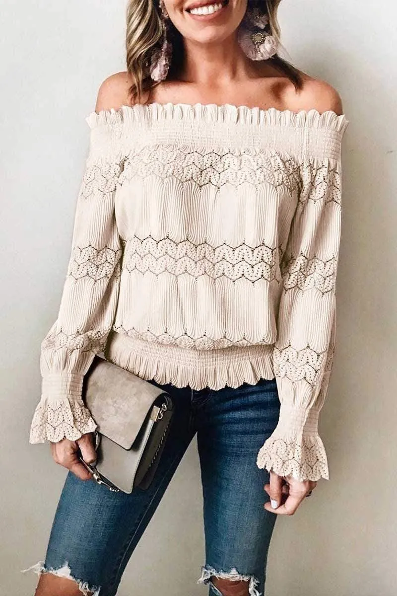 Dunnmall Fashion Off Shoulder Long Sleeve Top