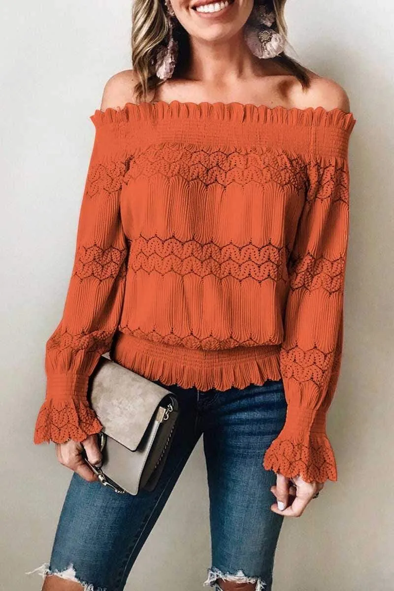 Dunnmall Fashion Off Shoulder Long Sleeve Top