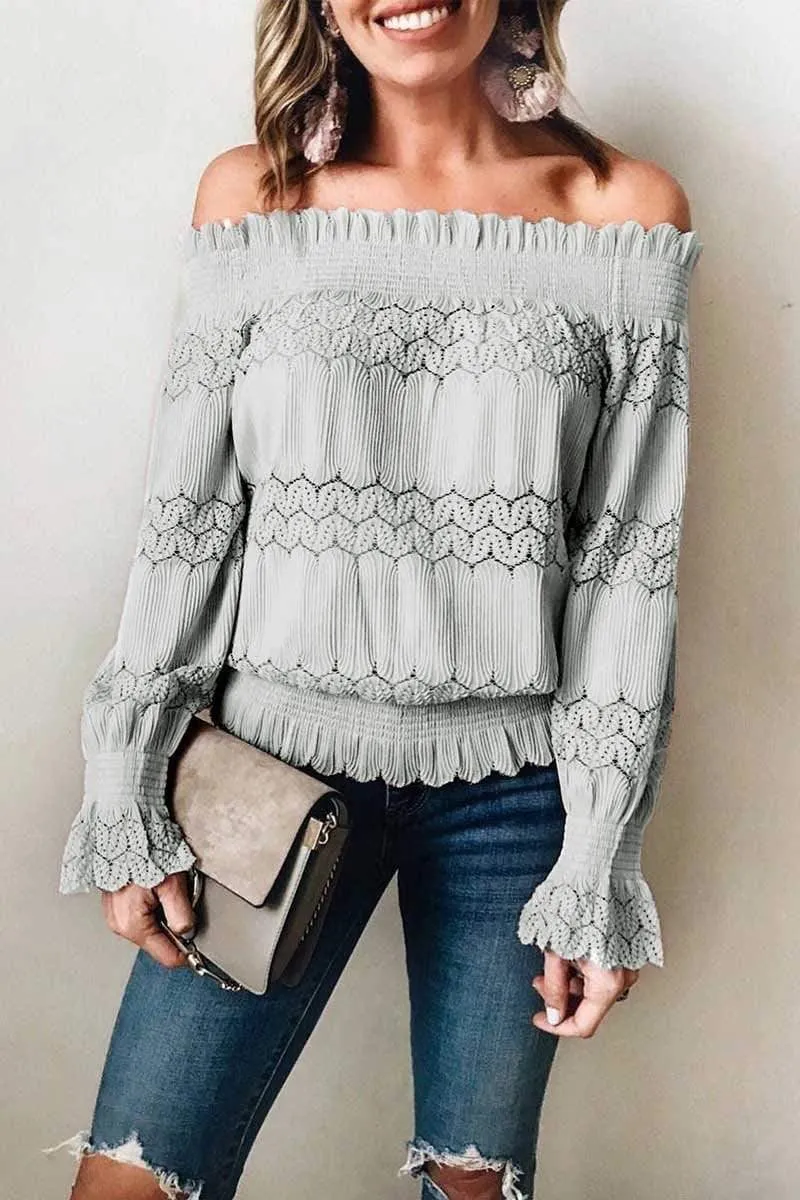 Dunnmall Fashion Off Shoulder Long Sleeve Top