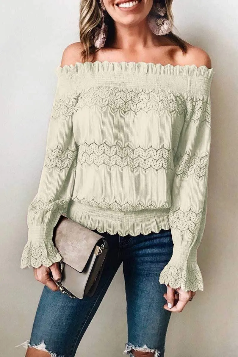 Dunnmall Fashion Off Shoulder Long Sleeve Top