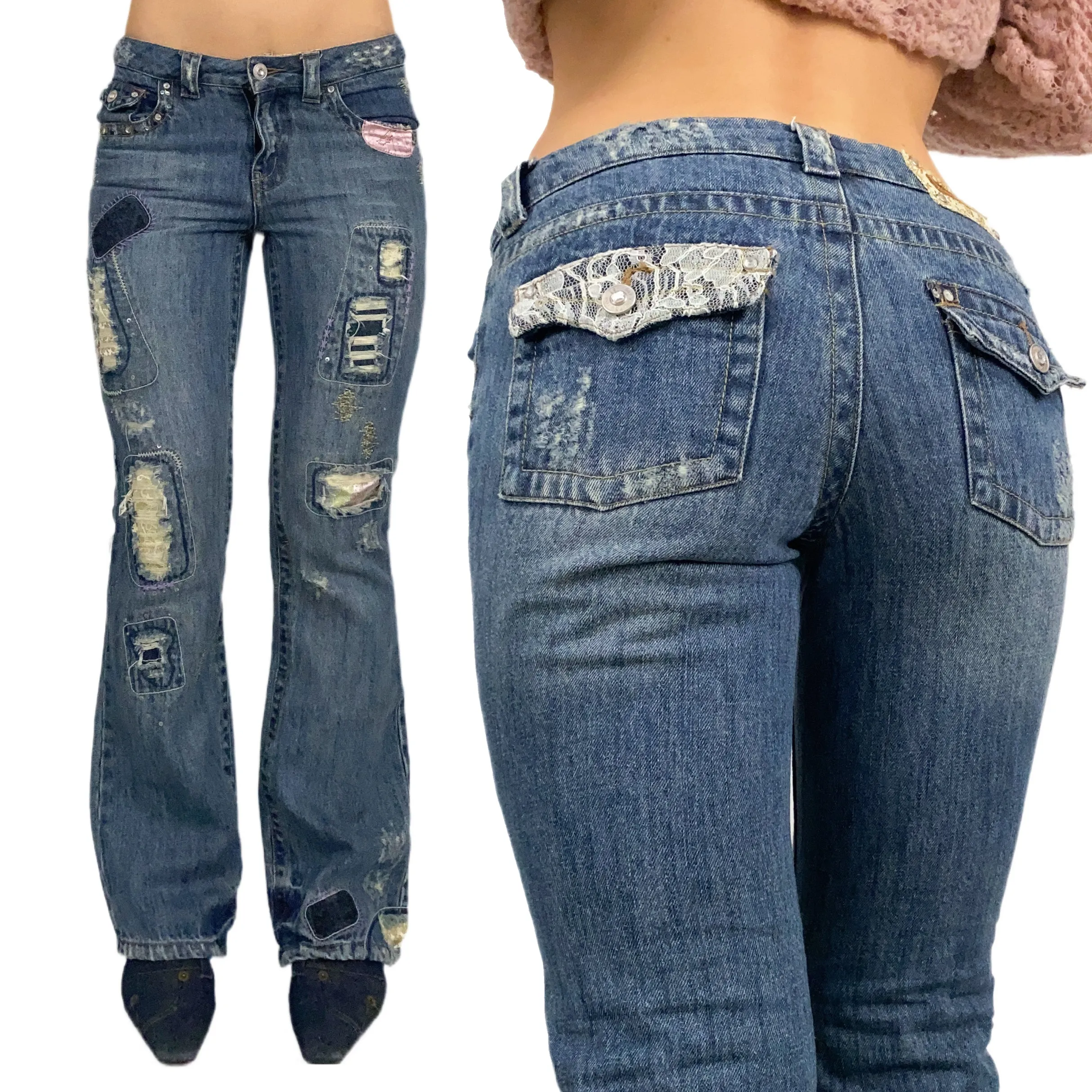 Early 2000's Funky Embellished Jeans (XXS/ XS Slim)
