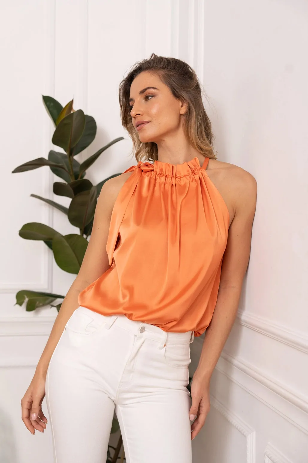 Elizabeth Satin Top - Orange