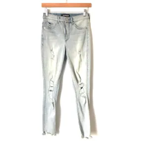 Express Denim Perfect Stretch Ankle High Rise Distressed Light Wash Jeans- Size 2R (Inseam 26”)