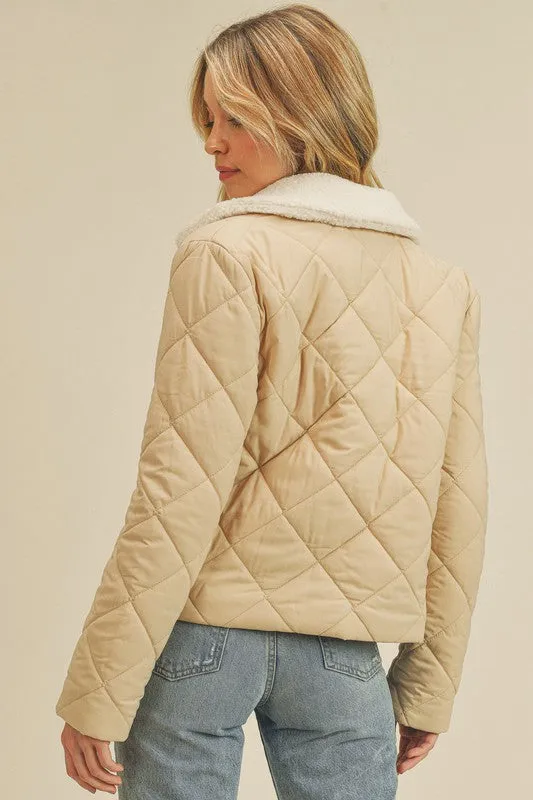Fleece Quilted Jacket-Mustard