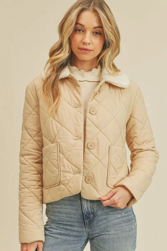 Fleece Quilted Jacket-Mustard