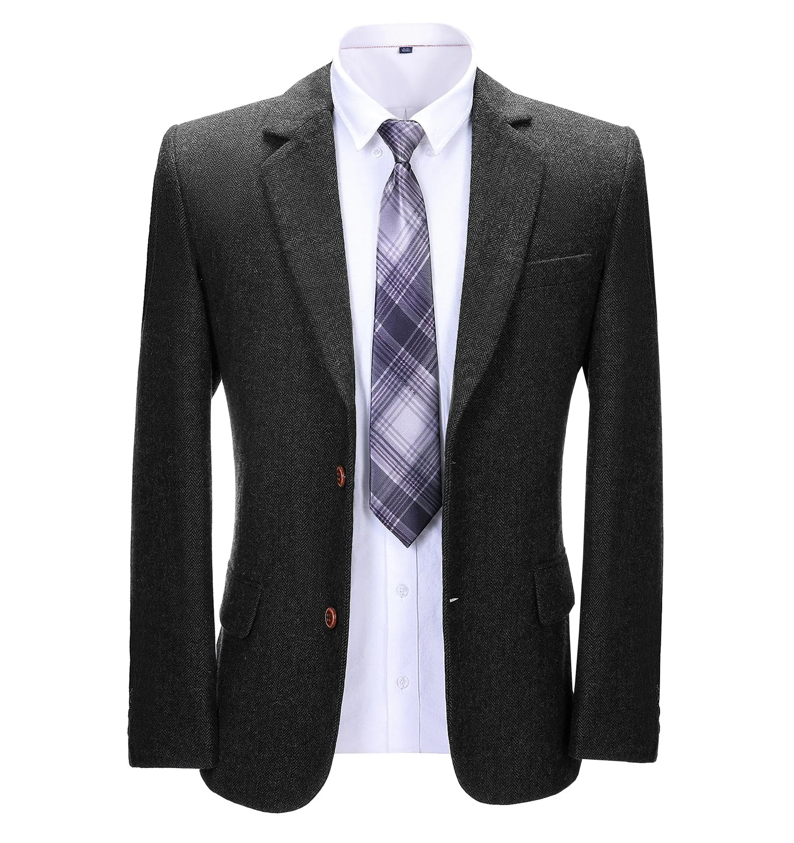Formal Men's Business Herringbone Notch Lapel Blazer Solid Jacket