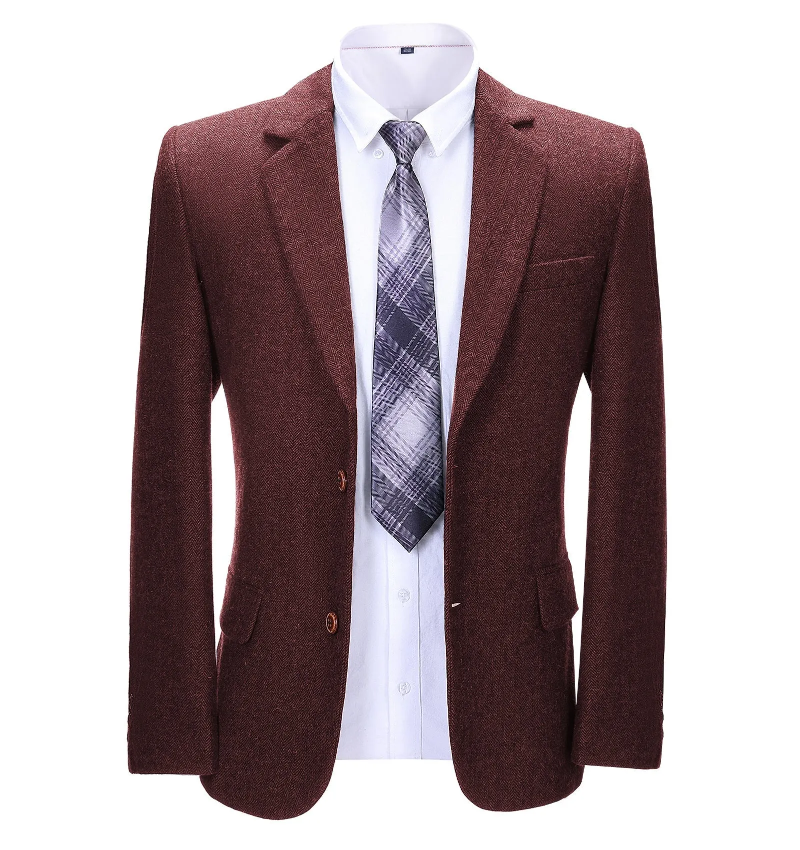 Formal Men's Business Herringbone Notch Lapel Blazer Solid Jacket
