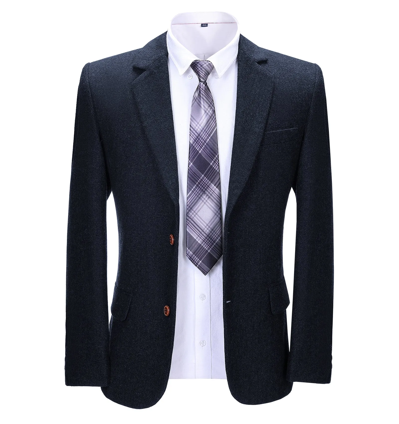 Formal Men's Business Herringbone Notch Lapel Blazer Solid Jacket