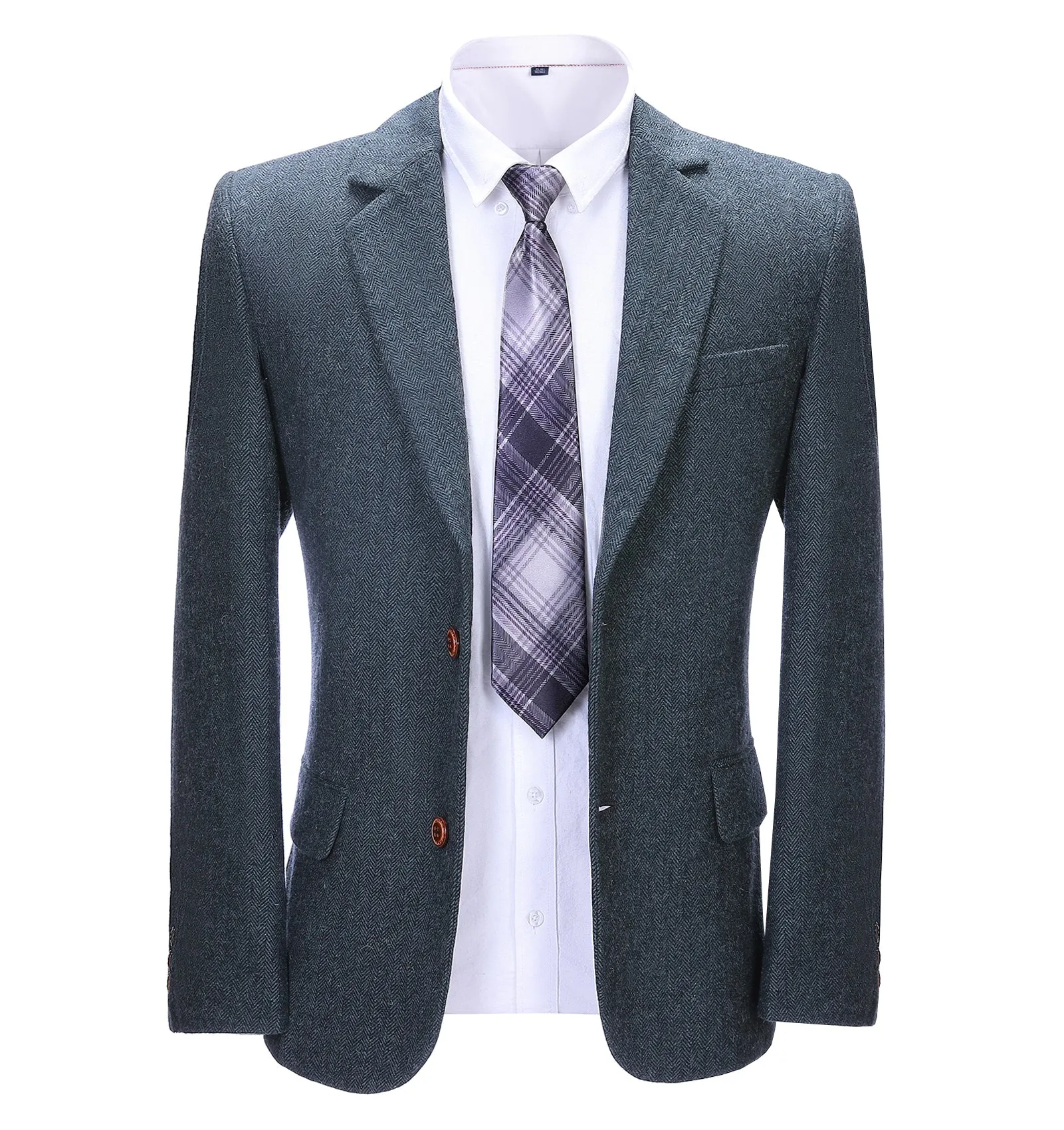Formal Men's Business Herringbone Notch Lapel Blazer Solid Jacket