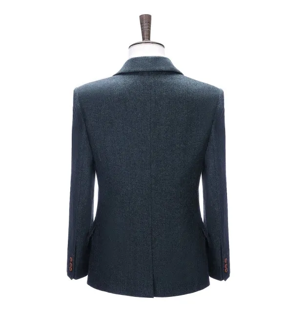 Formal Men's Business Herringbone Notch Lapel Blazer Solid Jacket