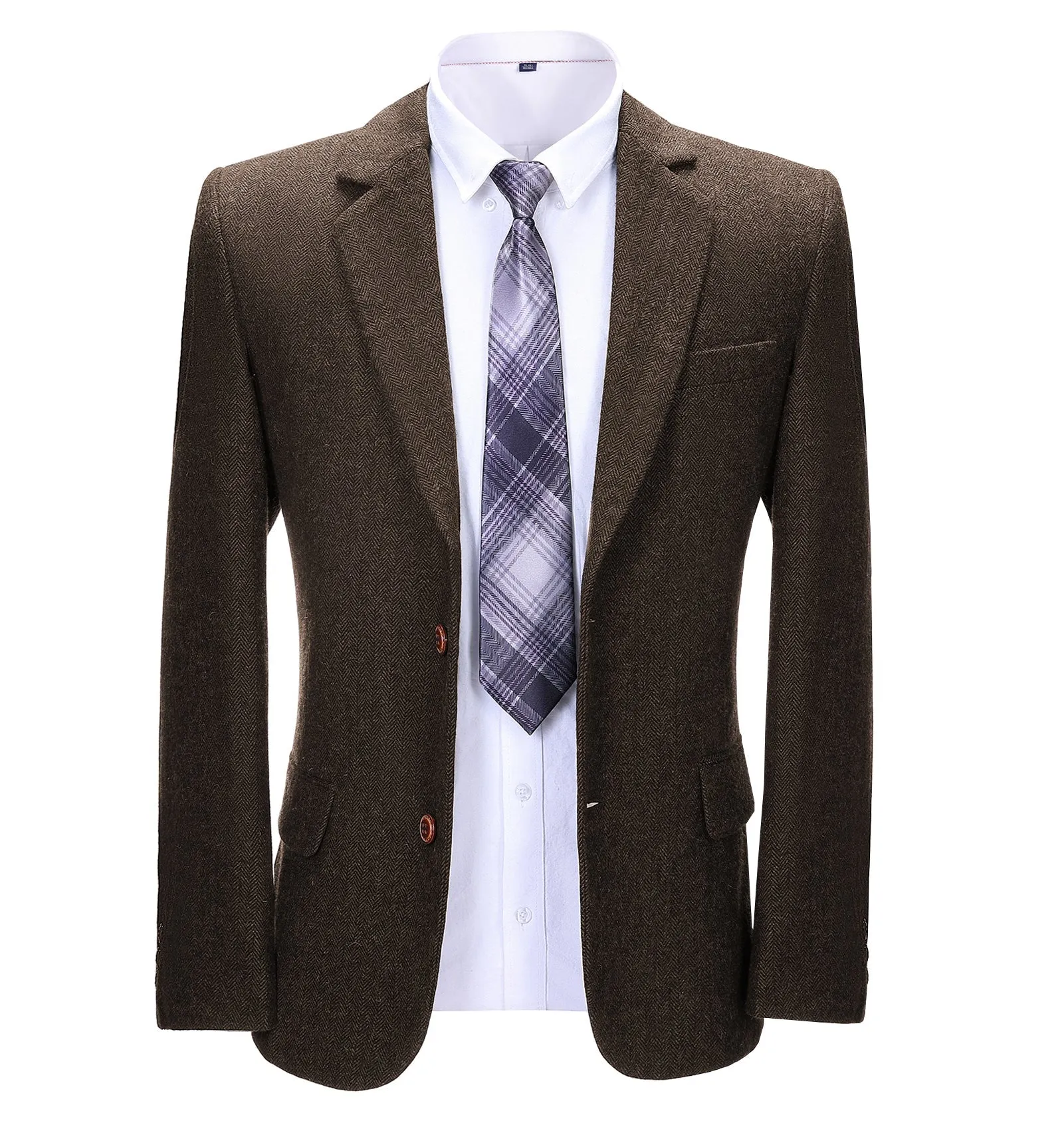 Formal Men's Business Herringbone Notch Lapel Blazer Solid Jacket