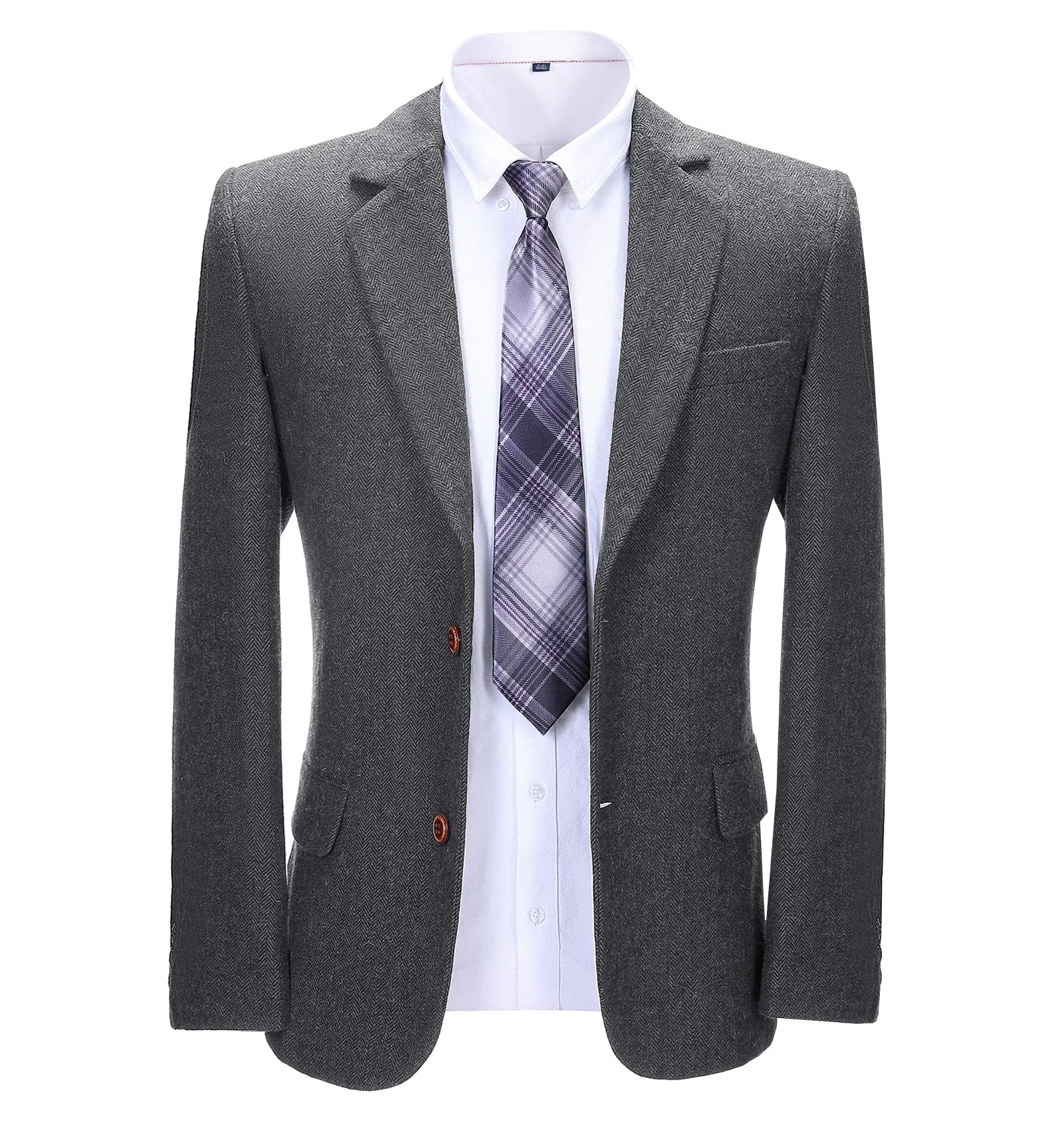 Formal Men's Business Herringbone Notch Lapel Blazer Solid Jacket