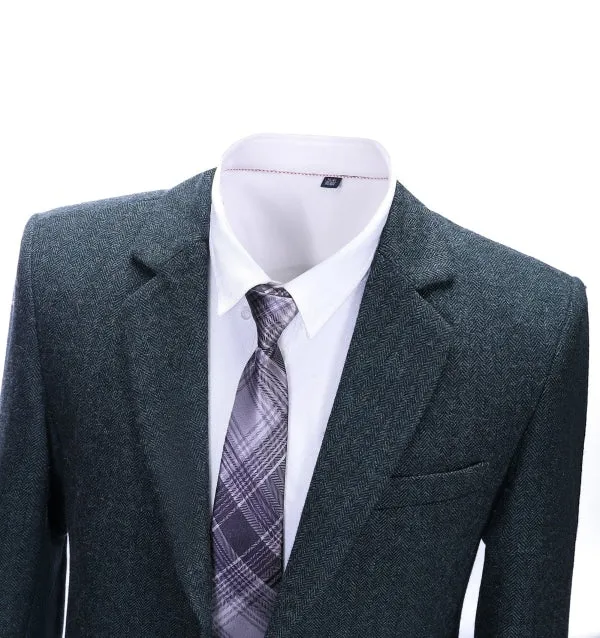 Formal Men's Business Herringbone Notch Lapel Blazer Solid Jacket