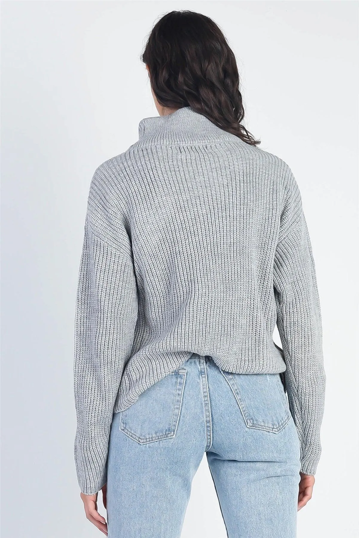 Grey Button Up Turtle Neck Long Sleeve Sweater /5