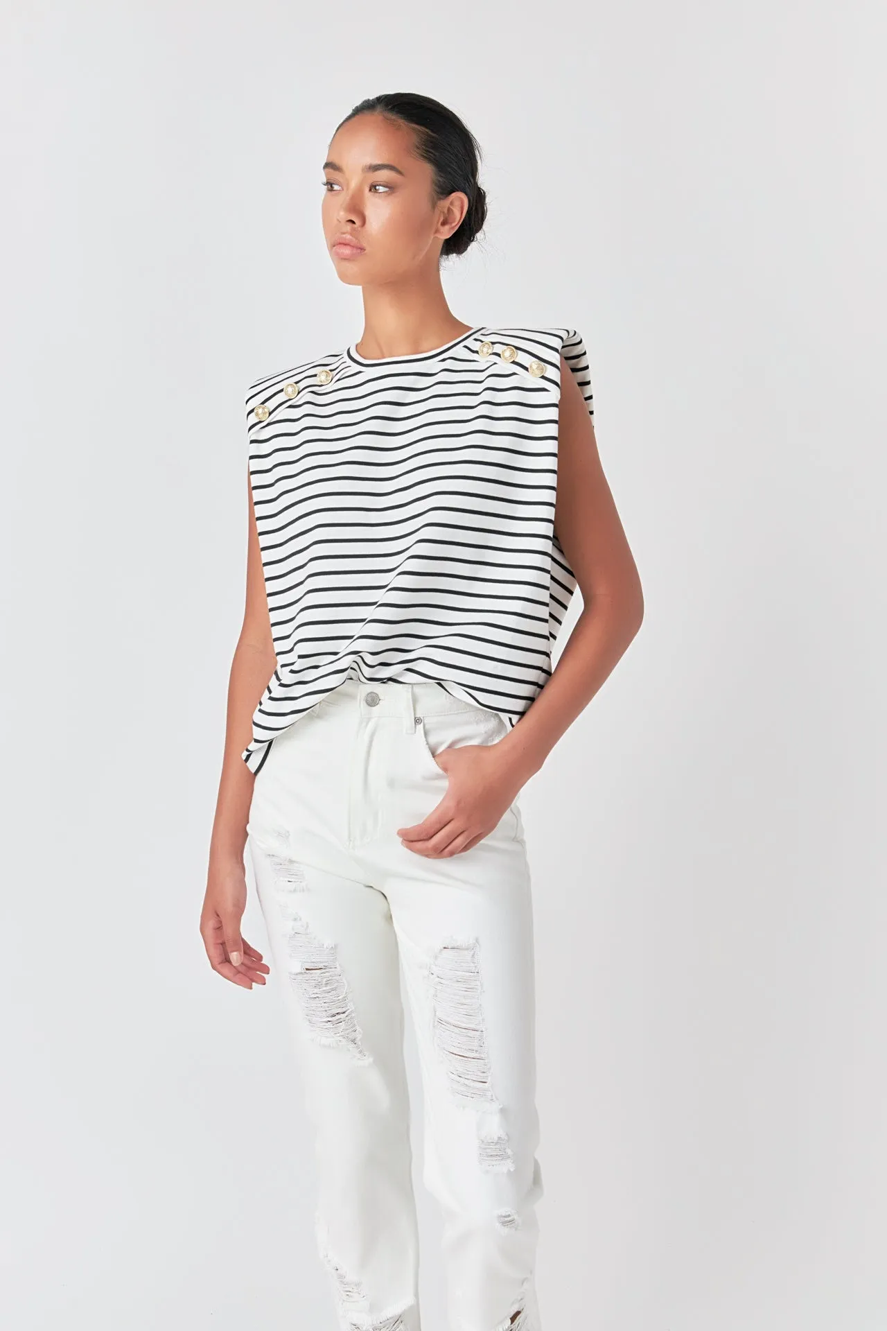 Grey Lab - High-Waisted Distressed Straight Leg Jeans