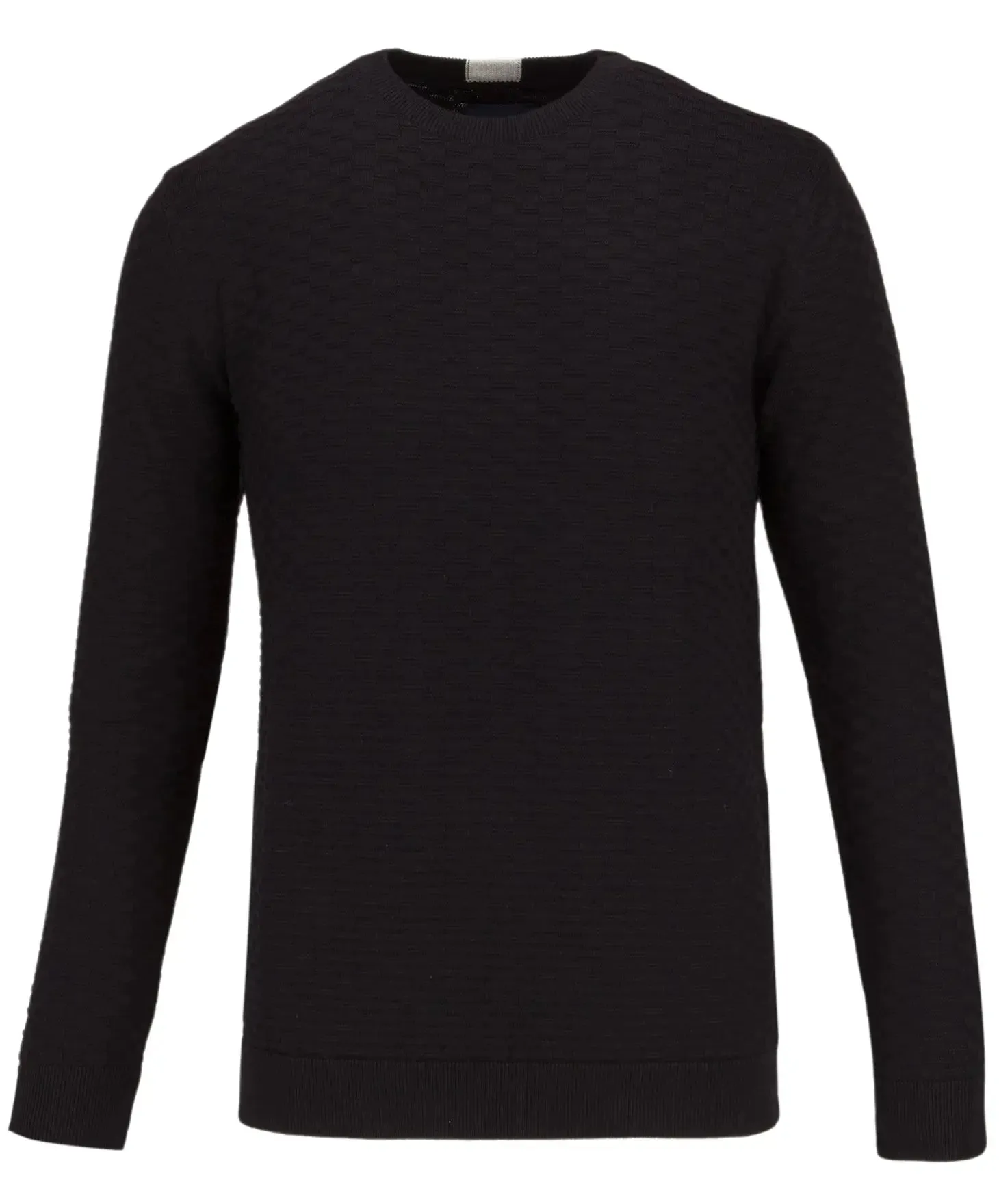 Guide London Black Textured Front Crewneck Sweater