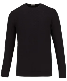 Guide London Black Textured Front Crewneck Sweater