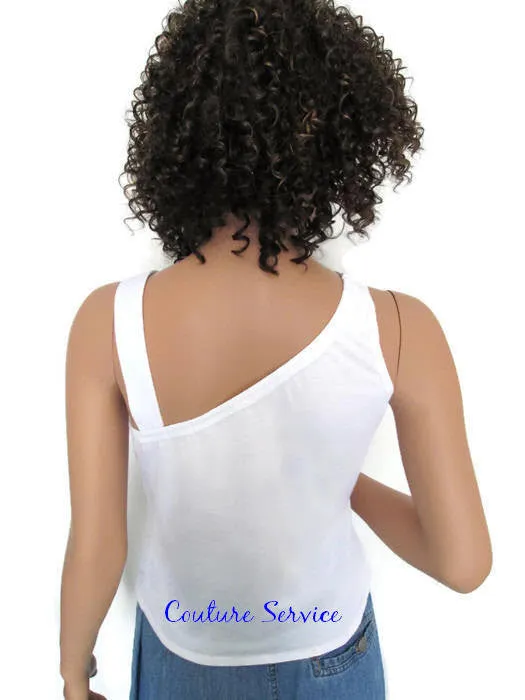 Handmade, White, One Strap, Rhinestone, Summer Tank Top