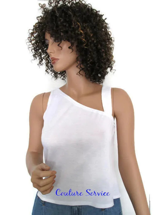 Handmade, White, One Strap, Rhinestone, Summer Tank Top