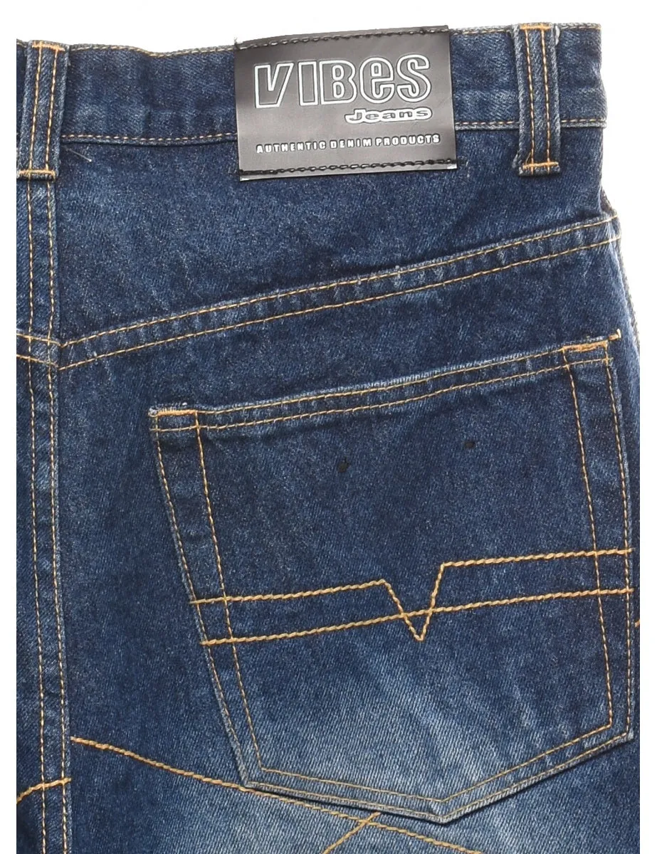 High Waist Embroidered Y2K Style Tapered Jeans - W30 L34