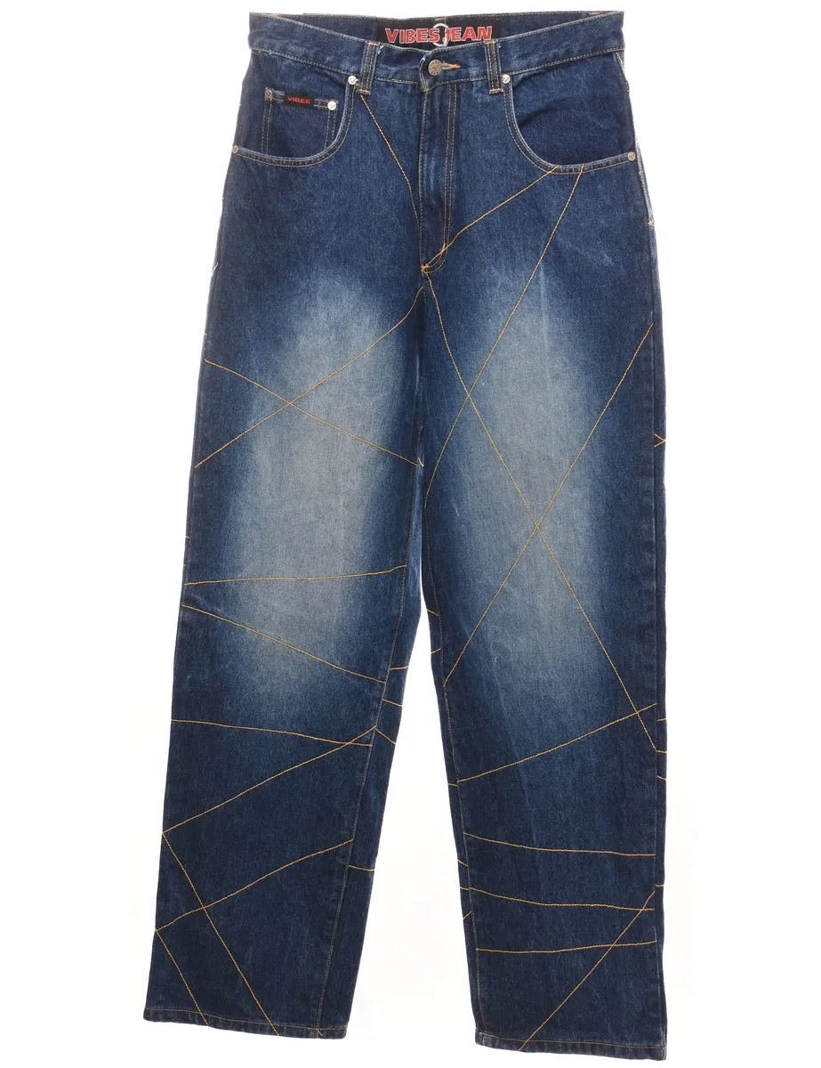 High Waist Embroidered Y2K Style Tapered Jeans - W30 L34