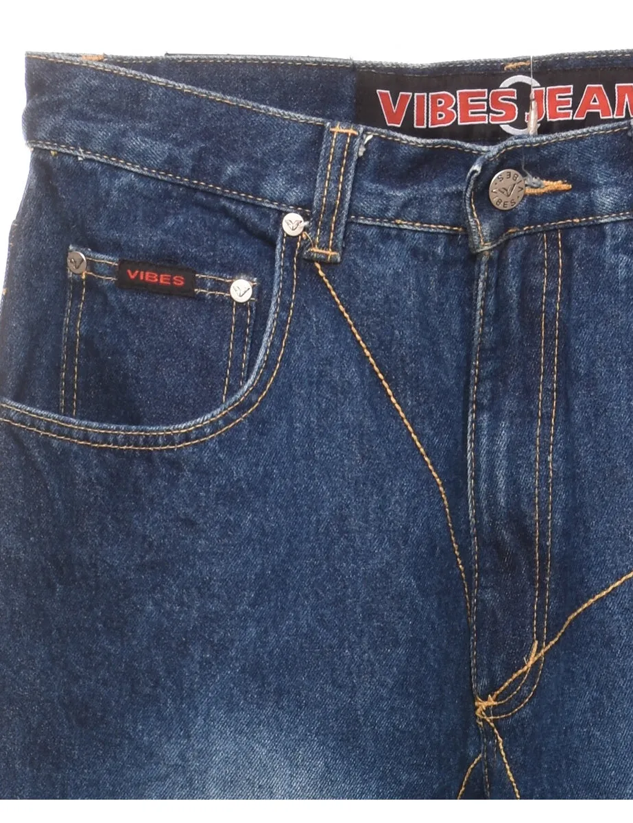 High Waist Embroidered Y2K Style Tapered Jeans - W30 L34