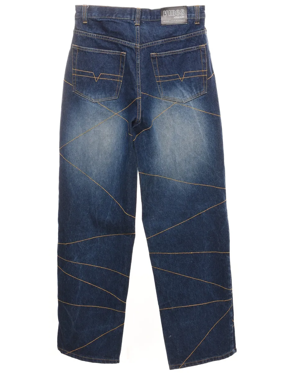 High Waist Embroidered Y2K Style Tapered Jeans - W30 L34