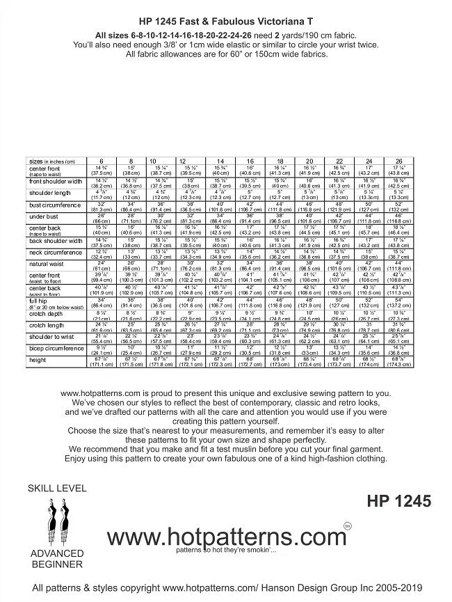 Hot Patterns 1245 - Fast & Fabulous Victoriana T - NOW IN STOCK