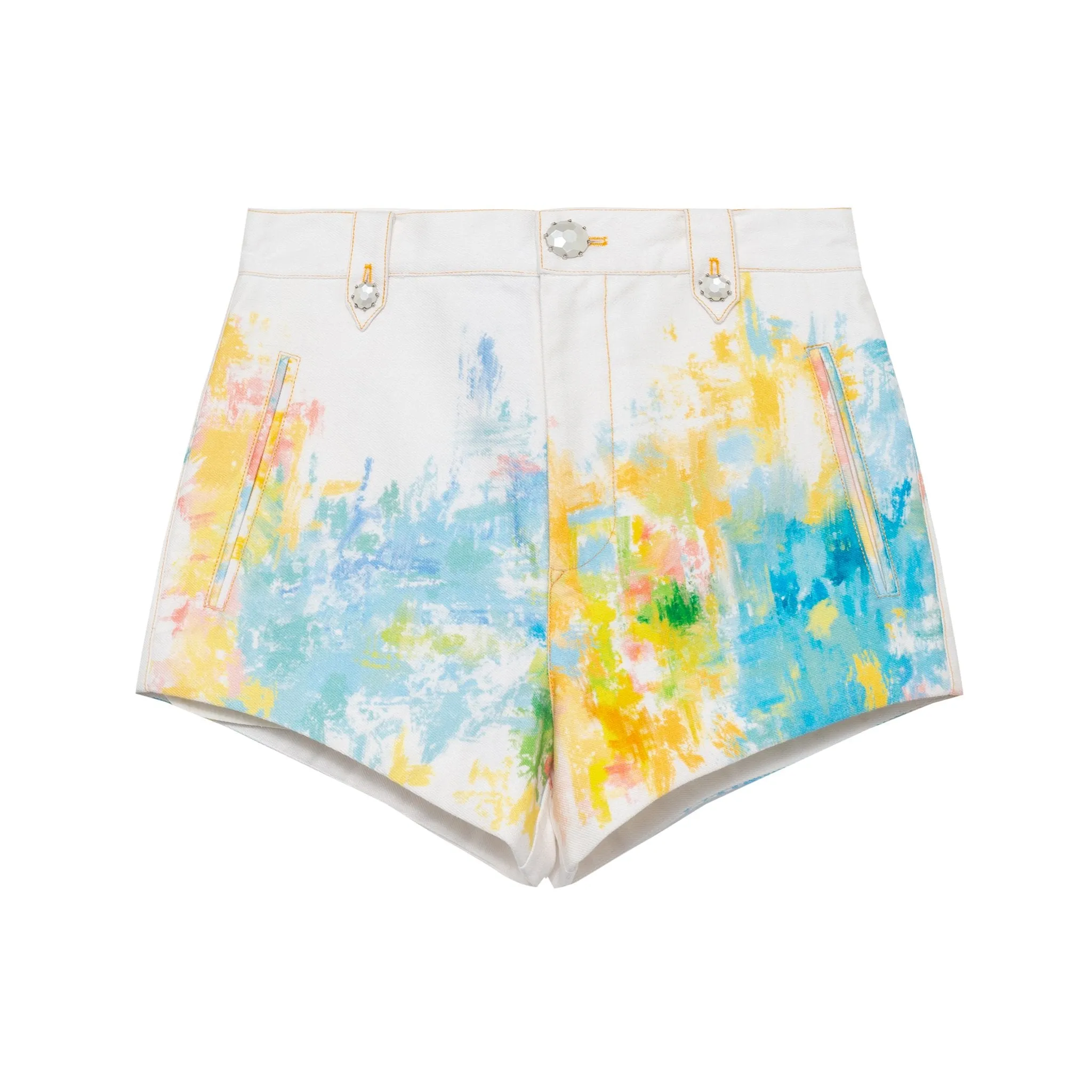 Illustrated Printed Denim Shorts