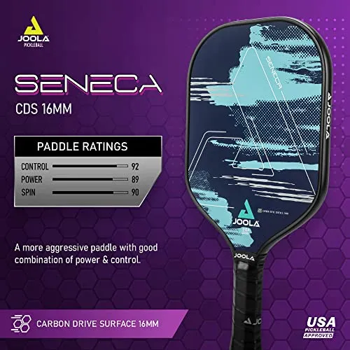 JOOLA Seneca 16mm Pickleball Paddle - Carbon Drive Surface Pickleball Racket - Carbon Fiber Pickleball Paddle with Response Polymer Core for Control - Pickle Ball Paddle for Beginners & Intermediates