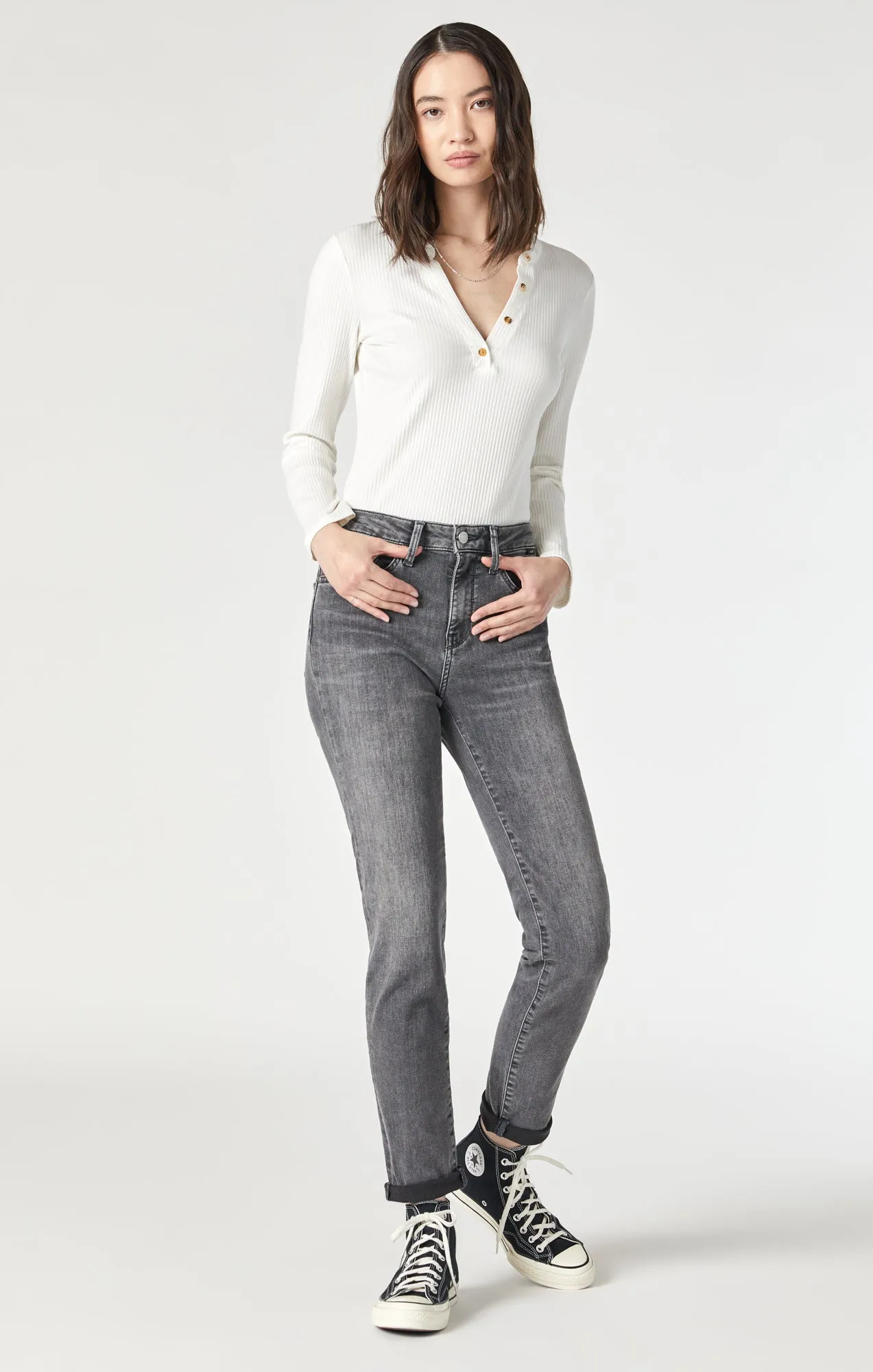 KATHLEEN SLIM BOYFRIEND IN MID GREY FEATHER BLUE