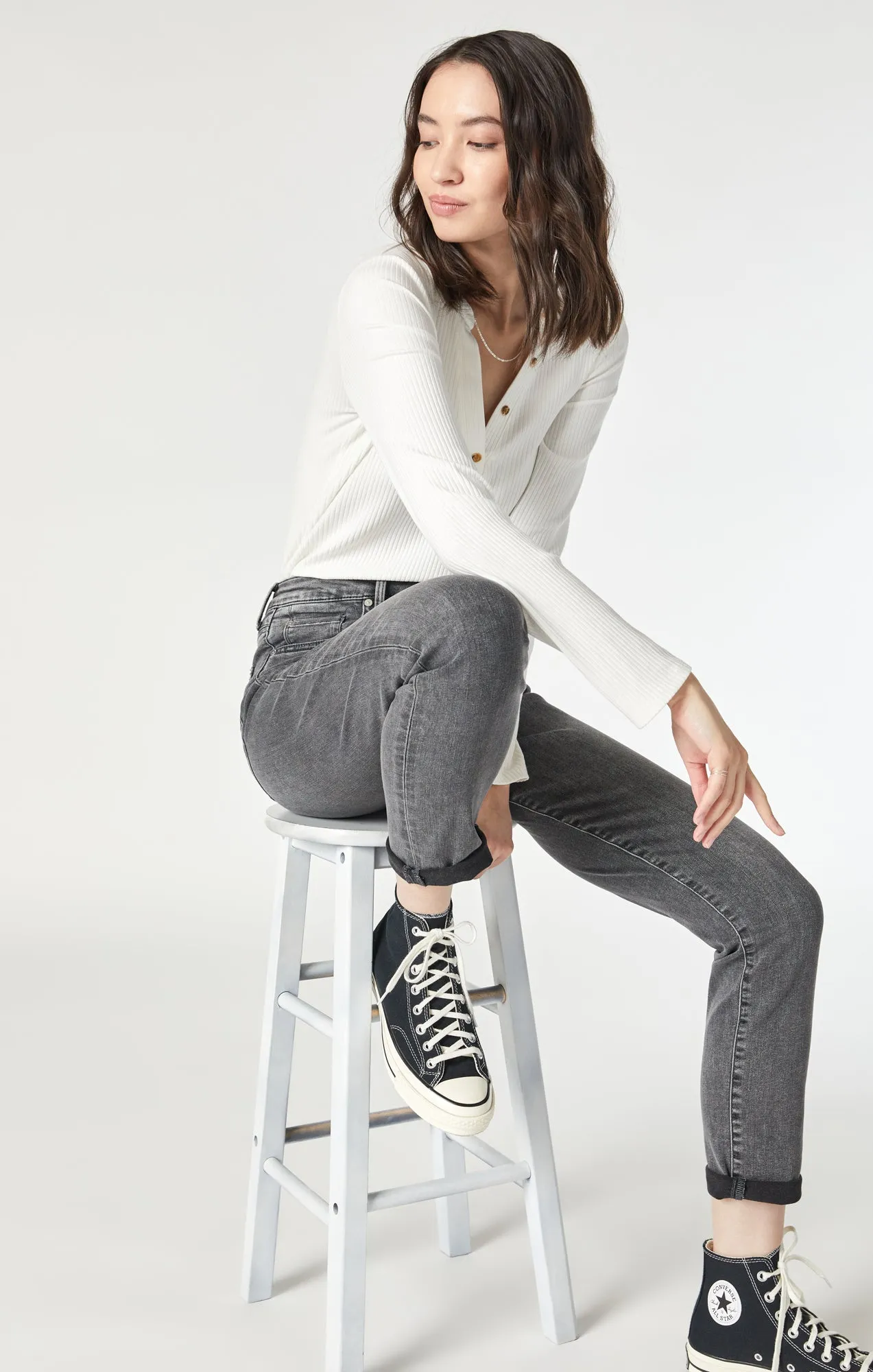 KATHLEEN SLIM BOYFRIEND IN MID GREY FEATHER BLUE