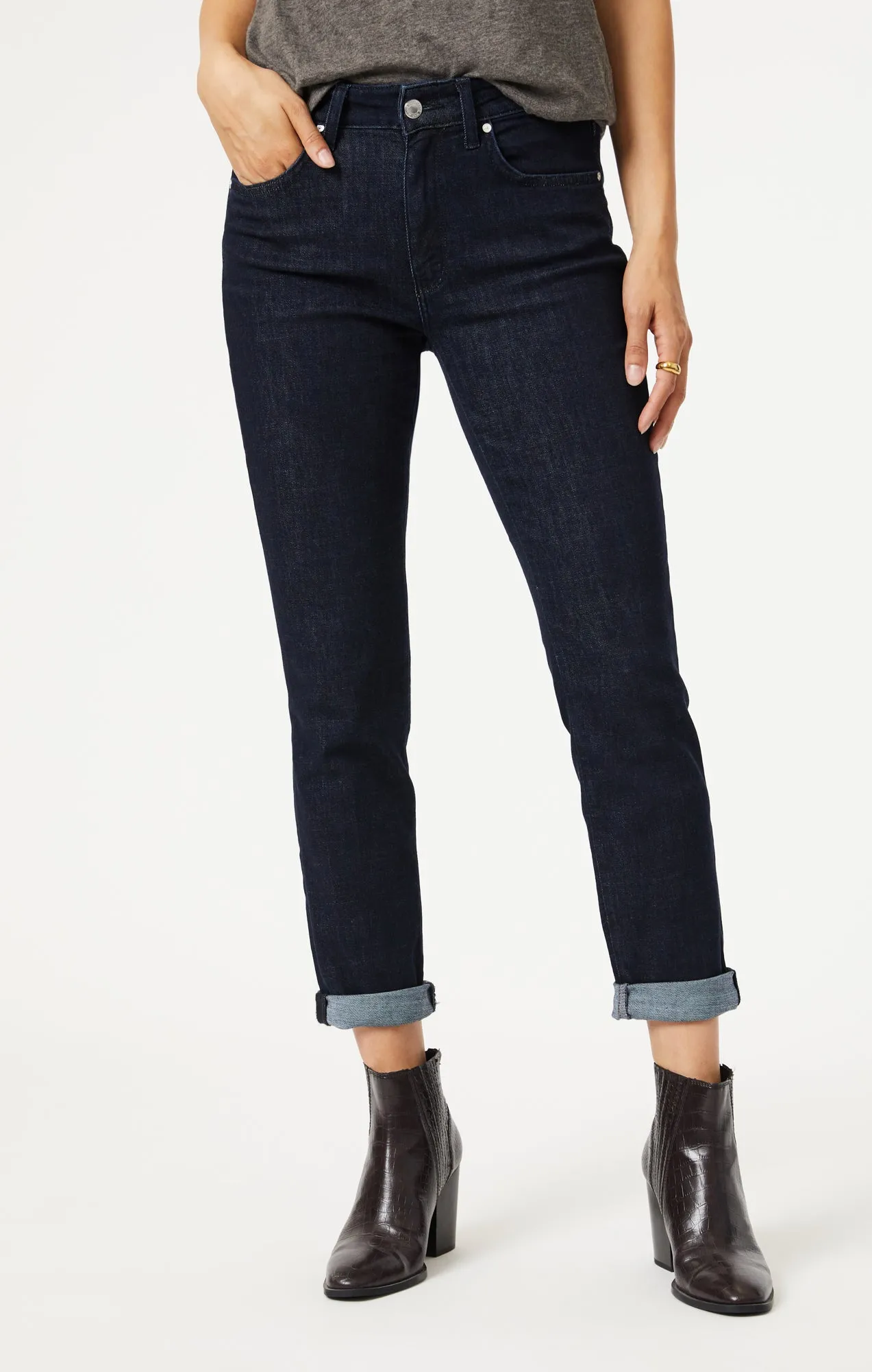 KATHLEEN SLIM BOYFRIEND IN SOLID RINSE FEATHER BLUE