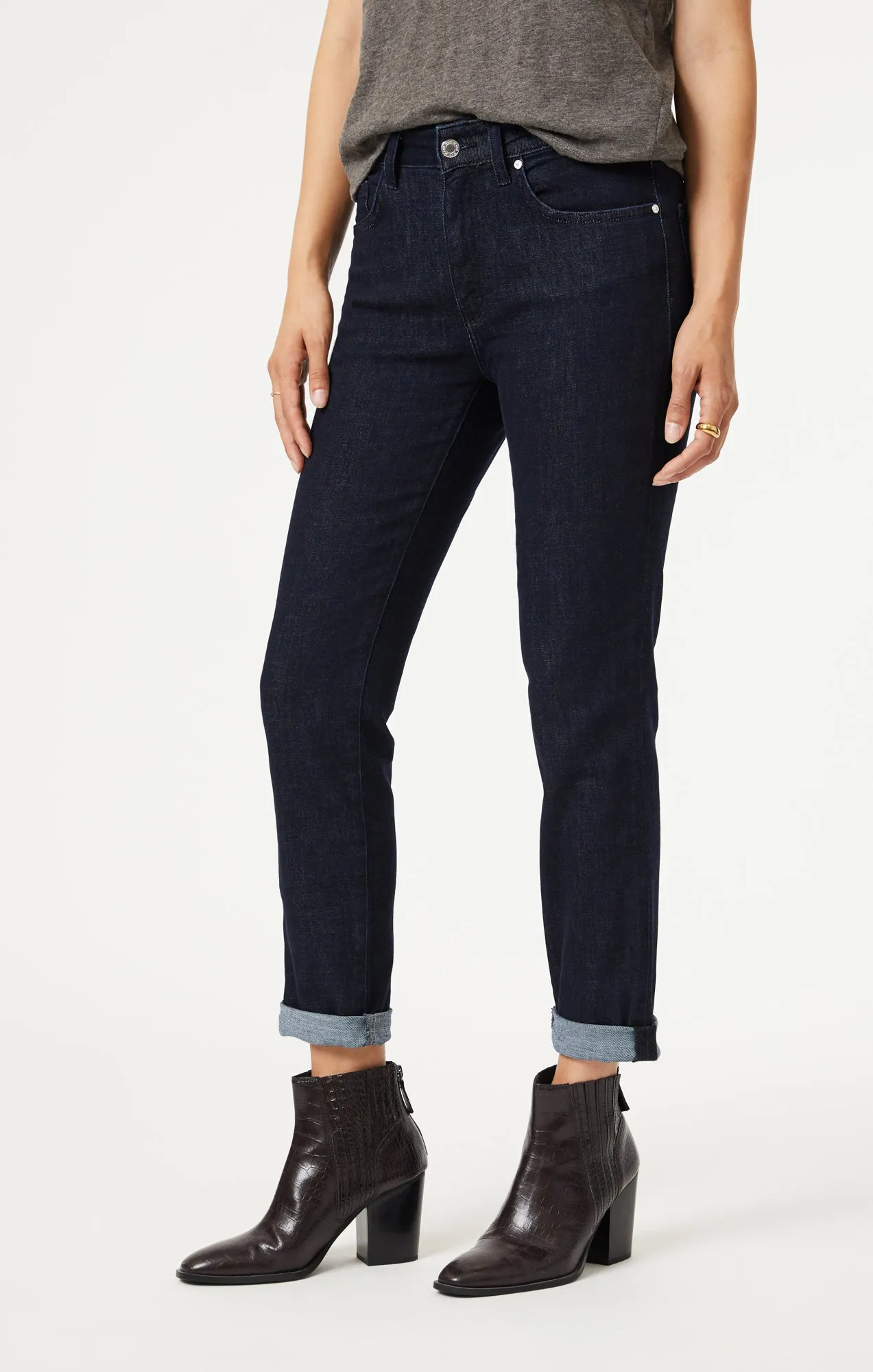 KATHLEEN SLIM BOYFRIEND IN SOLID RINSE FEATHER BLUE