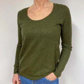Khaki Green Cashmere Scoop Neck Jumper Medium