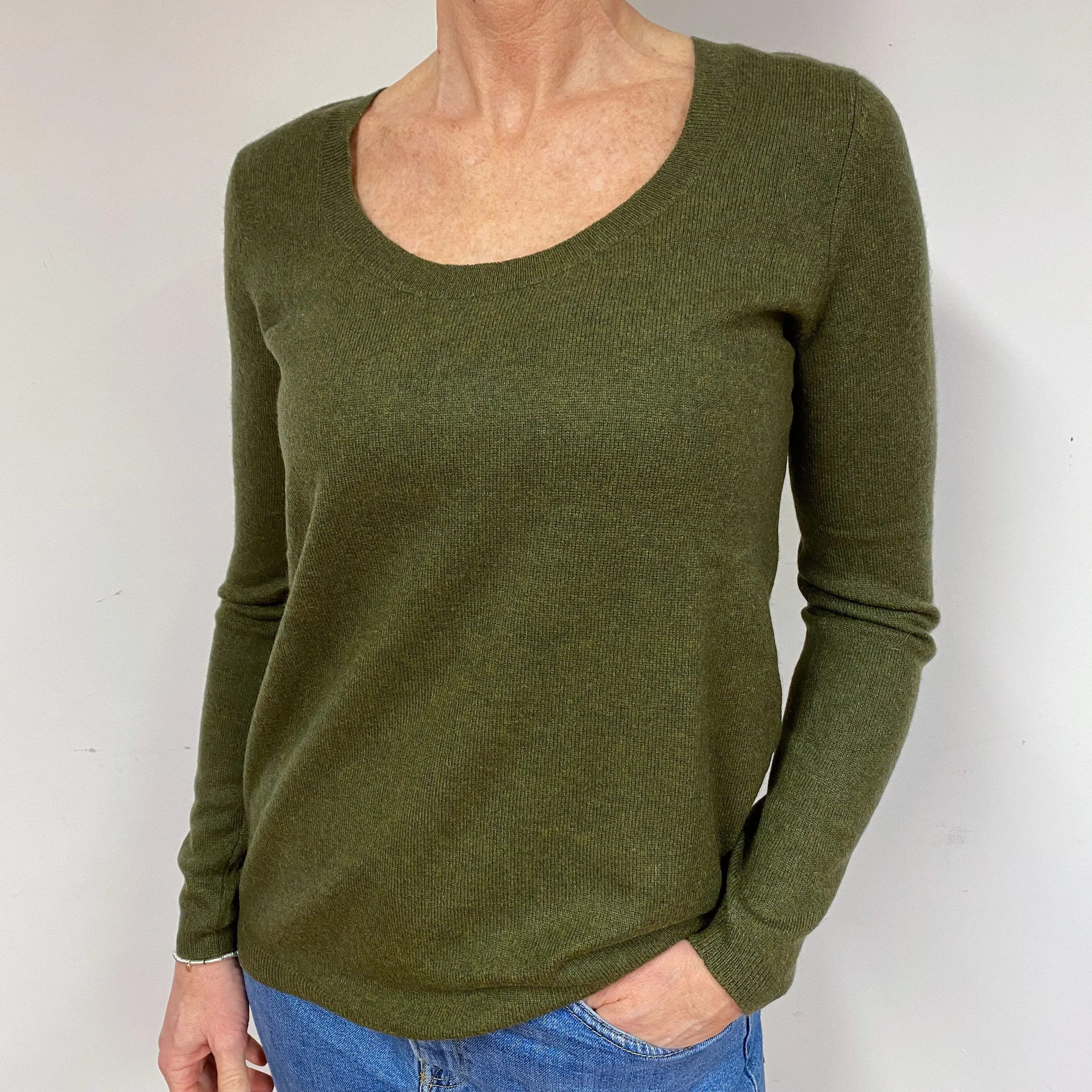 Khaki Green Cashmere Scoop Neck Jumper Medium