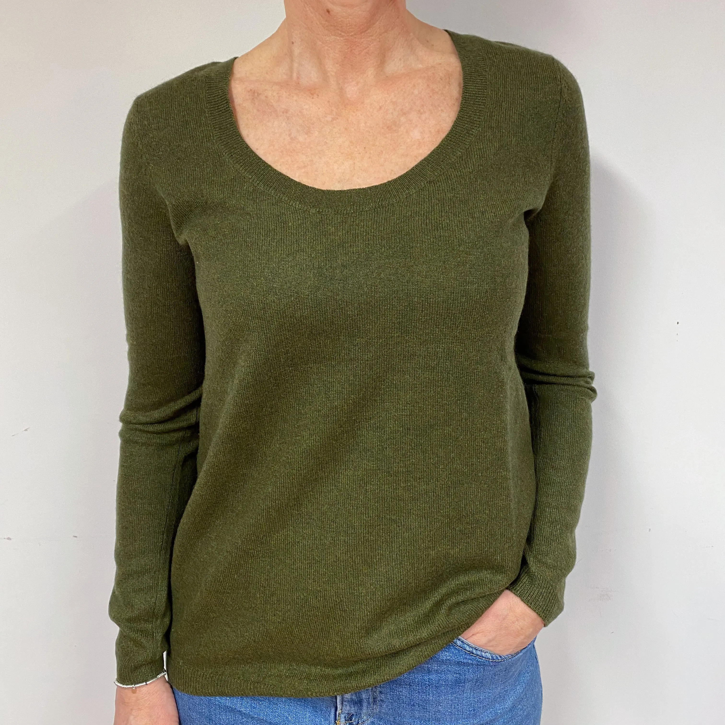 Khaki Green Cashmere Scoop Neck Jumper Medium