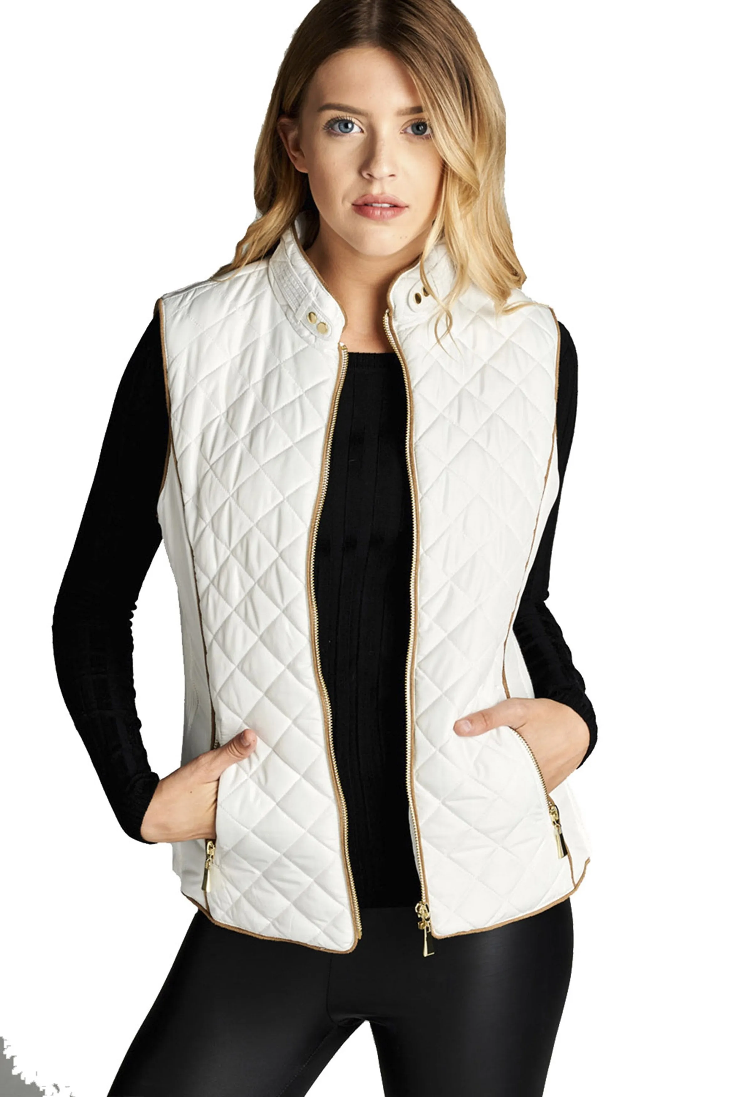 Khanomak Women's Faux Shearling Lined Quilted Padding Vest