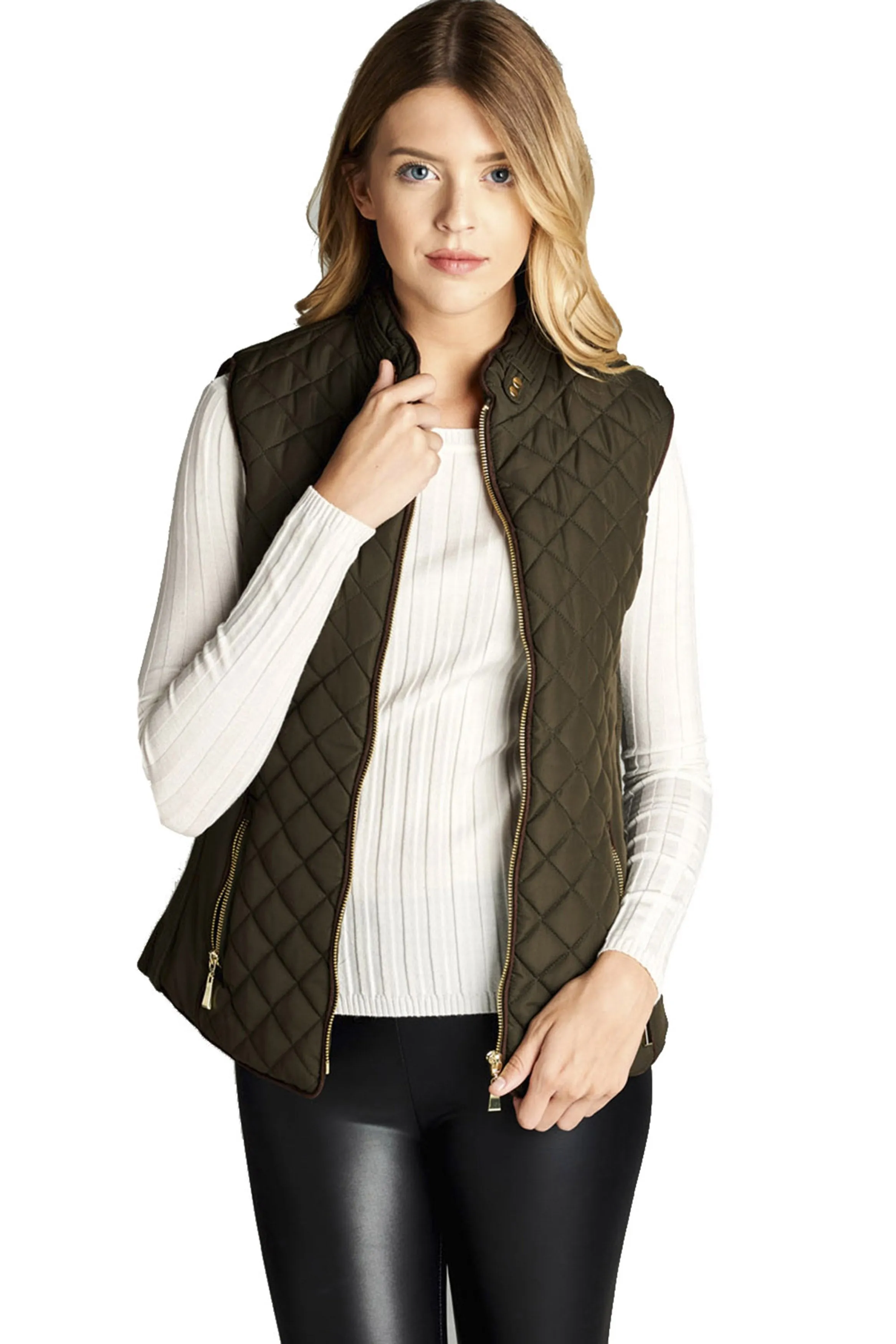 Khanomak Women's Faux Shearling Lined Quilted Padding Vest